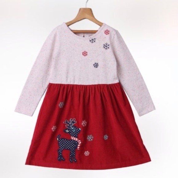 Beebay Maroon Reindeer Corduroy A-Line Christmas Dress size 7 - Picture 1 of 9